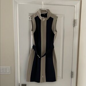 Tommy Hilfiger Beige and Black Colorblock Zip Dress